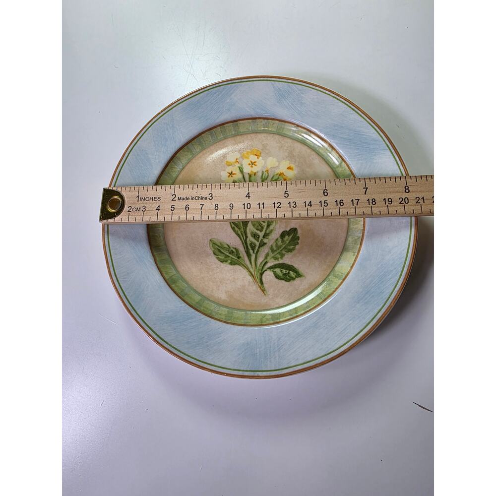 Set of 4 222 FIFTH Blue Rim Wildflower Center Clover Discontinued 8" Salad Plate - Picture 6 of 8
